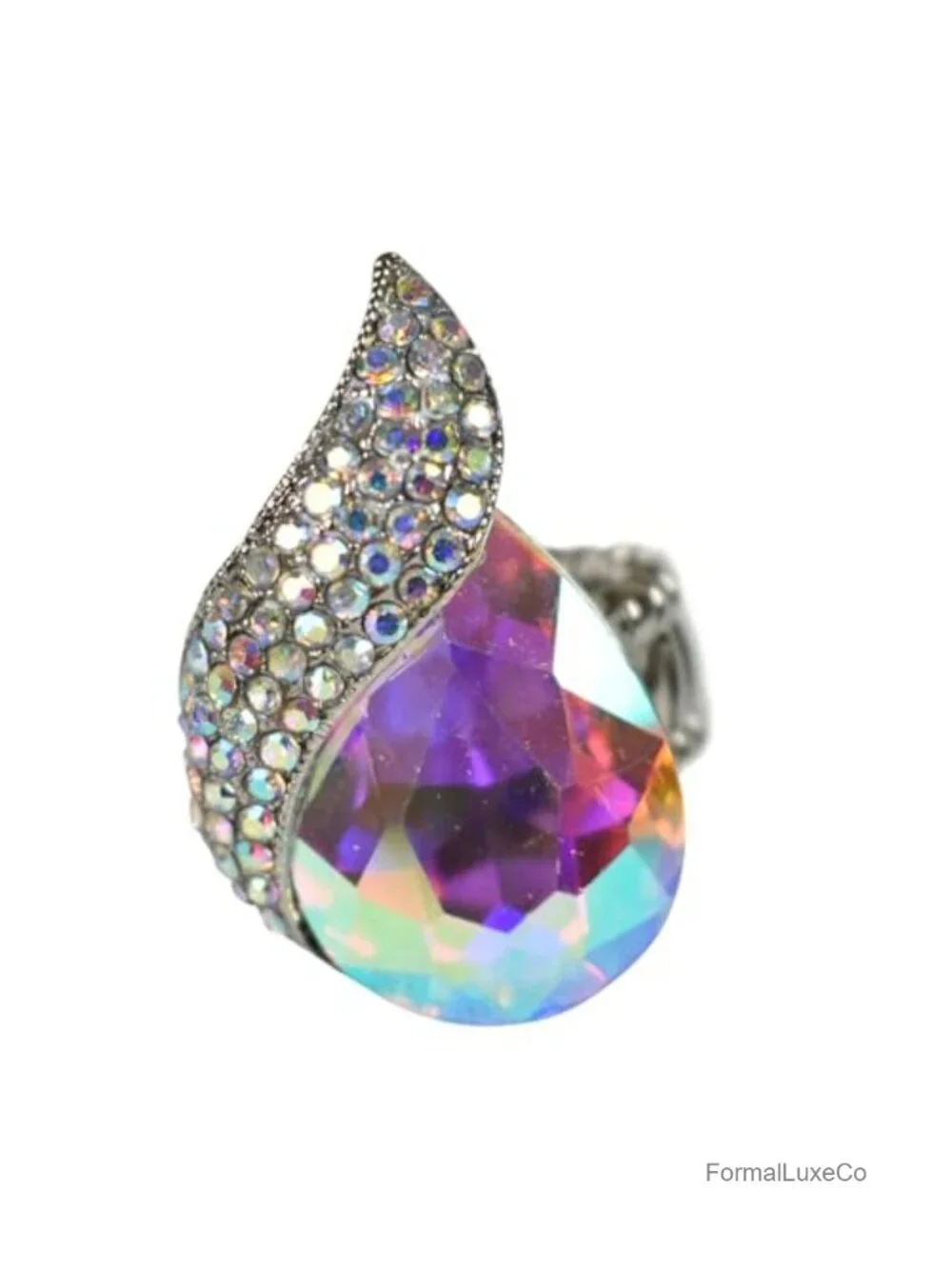 Adjustable Cocktail Statement Ring Teardrop Aurora Borealis